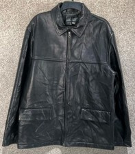 J Crew Mens Black Genuine Leather Full Zip Coat Jacket Size Large