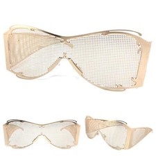Costume Party Alien Space Visor Club Raver DJ SUN GLASSES Gold Metal Mesh Frame