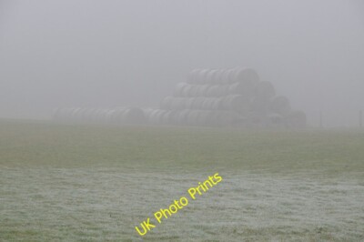 Photo 6x4 Straw bales in the mist Farmcote/SP0628 Barely visible a stack c2015