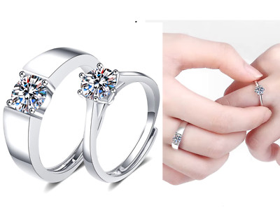 Echte 1 kt Moissanit D Eheringe Paar Sterlingsilber funkelnd Damen Herren