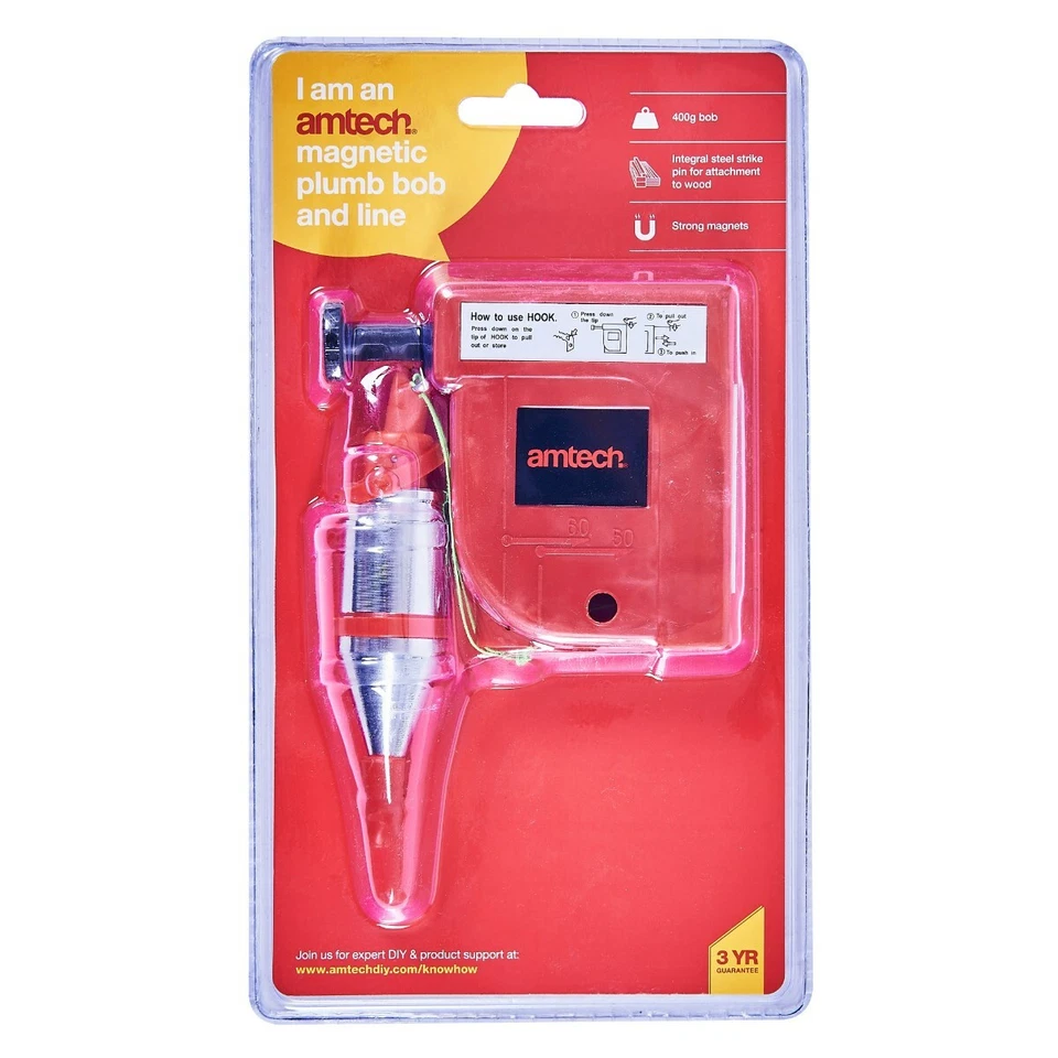AMTECH 400g MAGNETIC PLUMB BOB & LINE, CAN BE FIXED TO FERROUS METALS VIA MAGNET - Image 2 of 3