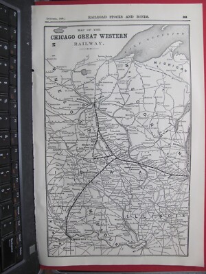 ORIGINAL 1898 CHICAGO GREAT WESTERN RAILROAD SYSTEM KARTE ILLINOIS IOWA POSTFRISCH GESCHICHTE