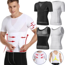 Men' Slimming Body Shaper Compression Shapewear T-Shirt With Hook/Zipper Vest US