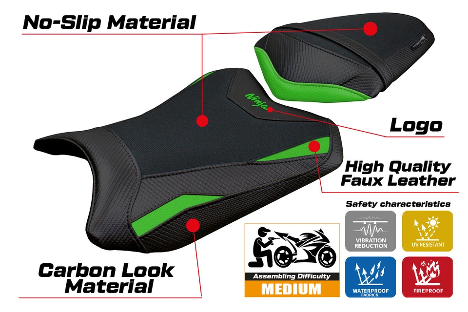 Зеленый чехол на сиденье Kawasaki Ninja 300 2013 2014 2015 2016 2017 Tappezzeria - Изображение 4 из 4