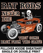OLD SCHOOL MUSCLE RAT HOT ROD OUTLAW SKELETON RACE CAR SKULL HOODIE SWEATSHIRT