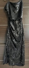 *NEW Zara Women's Black FULLY SEQUIN Maxi Long Dress Off Shoulder Leg Slit Small