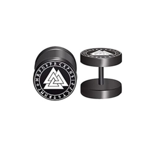 Unisex Stainless Steel Norse Viking Runes Barbell Black Stud Earrings Gift UK - Picture 14 of 21