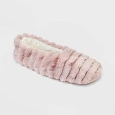 Women's Faux Fur Slipper Socks W Gripper Bottoms MEDIUM/LARGE Ribbed Pink