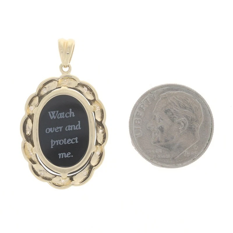 Or Jaune Agate & Diamant Mère & Enfant Halo Pendentif 14k Cameo .12ctw Neuf - Photo 3/4