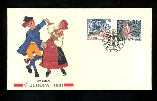 Postal History Sweden #1352-1353 FDC Fleetwood Europa Troll & Lady of Woods 1981