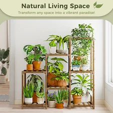 Bamworld Plant Stand Indoor Plant Shelf Outdoor Wood Plant Rack 3 Tiers Ladder