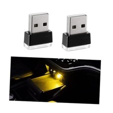 2 PCS USB LED Car Interior Atmosphere Lamp, Portable Mini LED Night Yellow