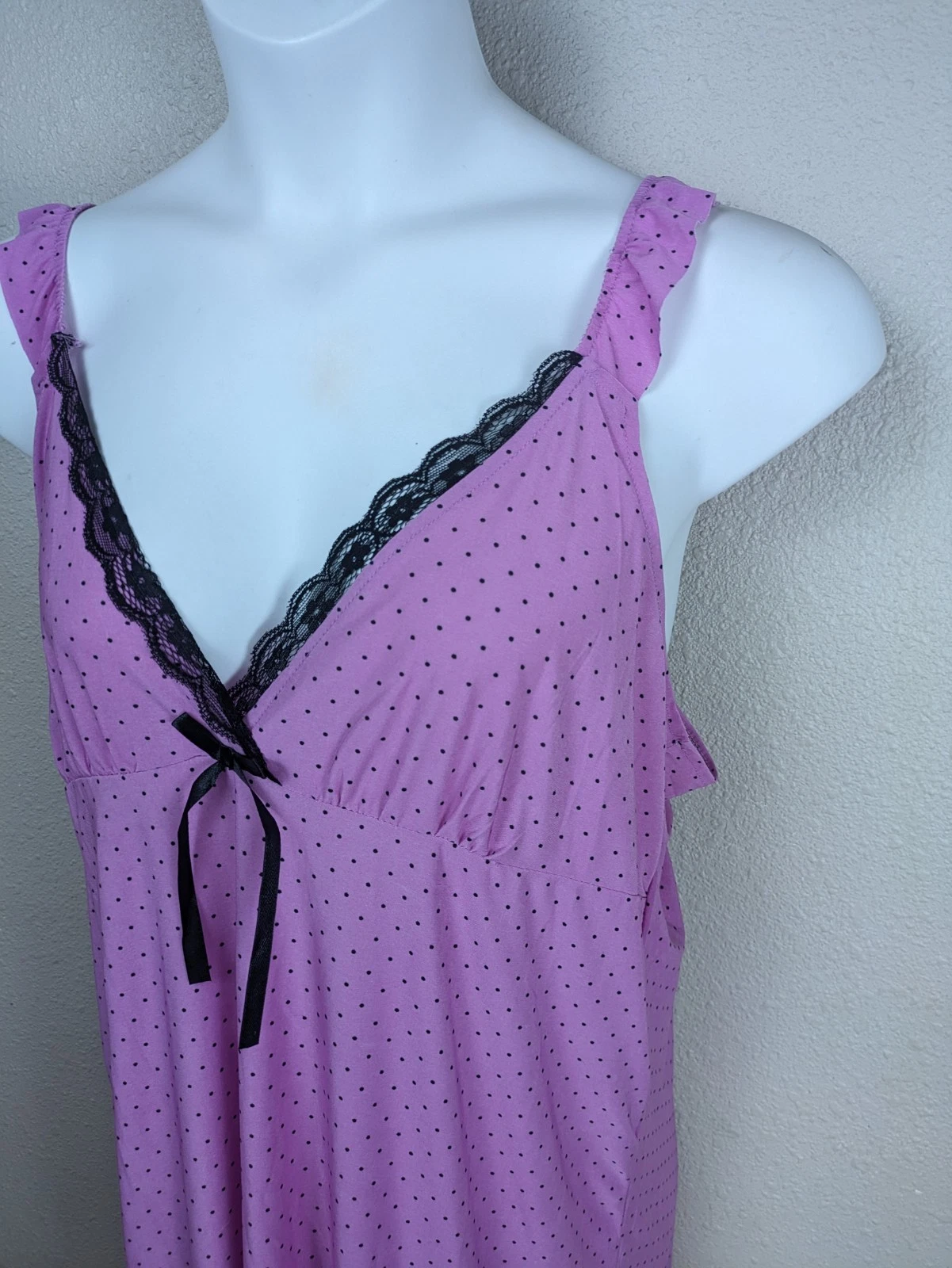 UNDERCOVER Camicia da notte a pois viola corta sexy lingerie con volant fiocco pizzo