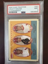 2005 FLEER TRADITION #327 ADAM WAINWRIGHT/ RUST/YADIER MOLINA PSA 9 HOF Rookie