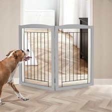 Freestanding Foldable Dog Gate for House Extra Wide Wooden Indoor Puppy Gate ...