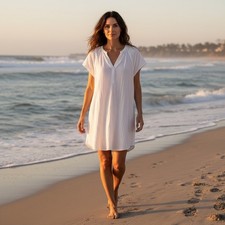 Universal Thread Tunic Dress Womens Large White Cotton Double Gauze Shift Pocket