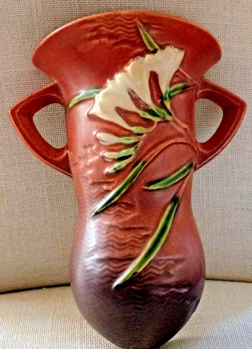Vintage Roseville Pottery Freesia Wall Pocket #1296-8
