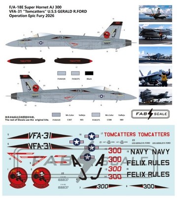 FabScale 1/72 F/A-18E Super Hornet VFA-31 Tomcatters Operation Epic Fury Decals