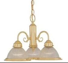 Designers Fountain 3 Light Chandelier With Prismatic Glass, Polished Brass