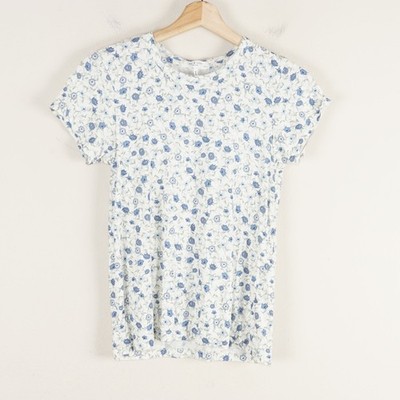Rag & Bone Floral Printed Blue White Cotton Viscose Short Sleeve Tee Womens XS