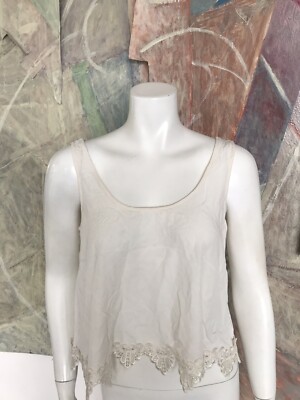 Forever 21 White Embroidered Bottom Fringe Blouse Tank Top (BX