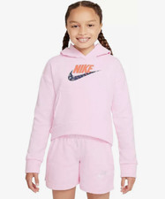 Nike Girls' Sportswear Club Fleece Pullover Hoodie Foam/Magic Ember, Pink, S