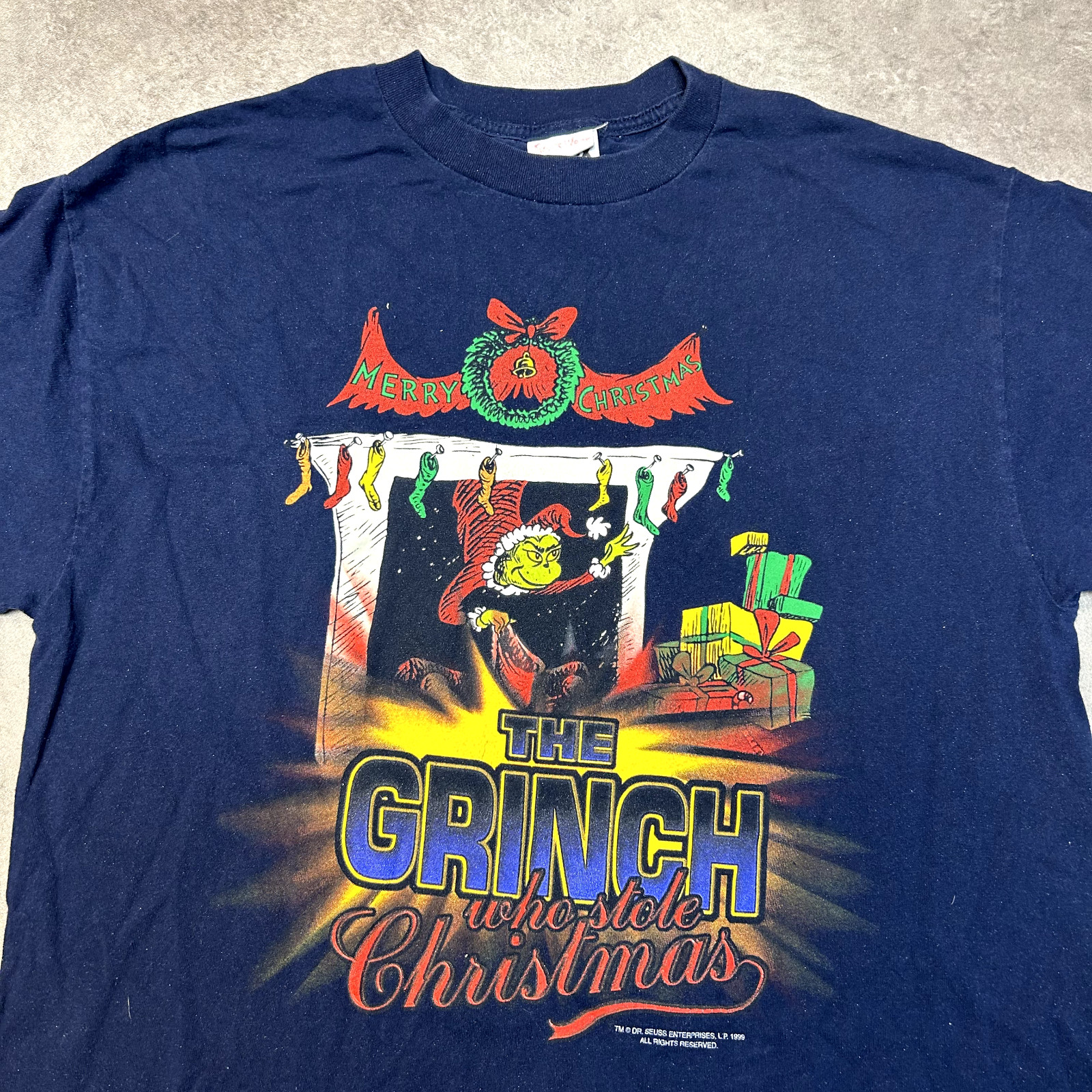 Tultex Seuss Wear T-Shirt Mens XL Y2K The Grinch Who Stole Christmas Tee, Navy image 4