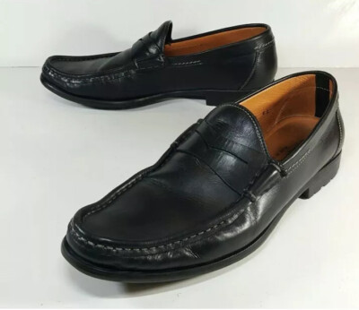 Santoni Mens Black Leather Moc Toe Penny Loafers Dress Shoes  display picture 1