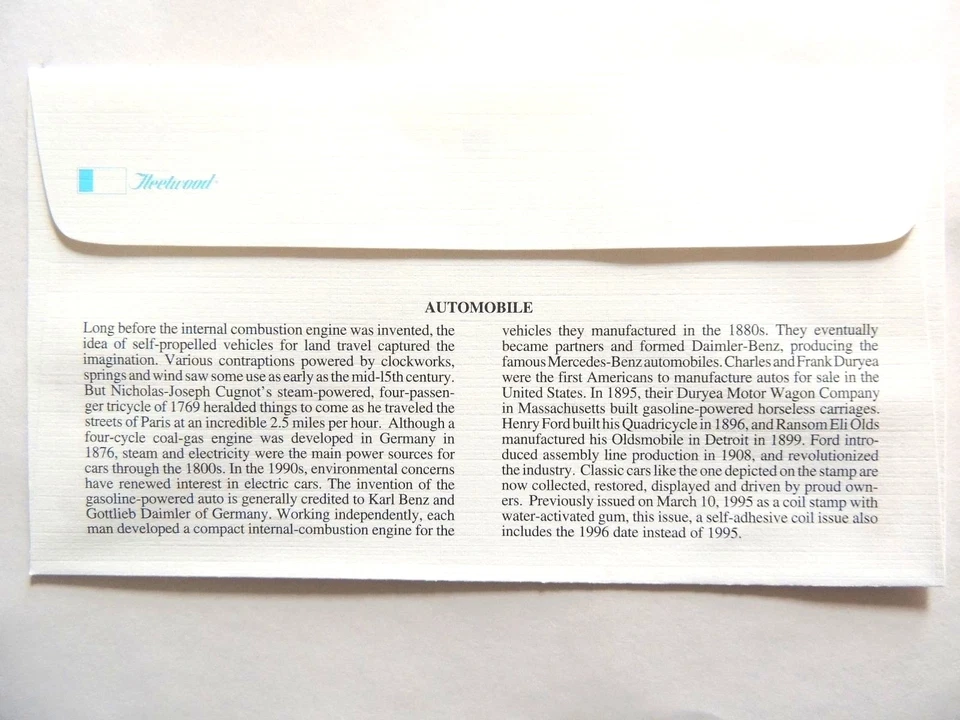 June 15th, 1996 "Automobile" First Day Issue - Image 4 of 4