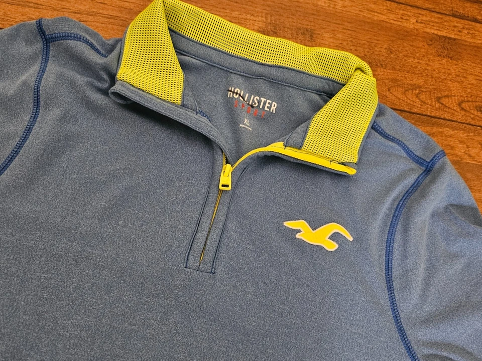 Pullover Hollister Sport 1/4 Cremallera Manga Larga - XL Azul Amarillo Foto 4 de 4