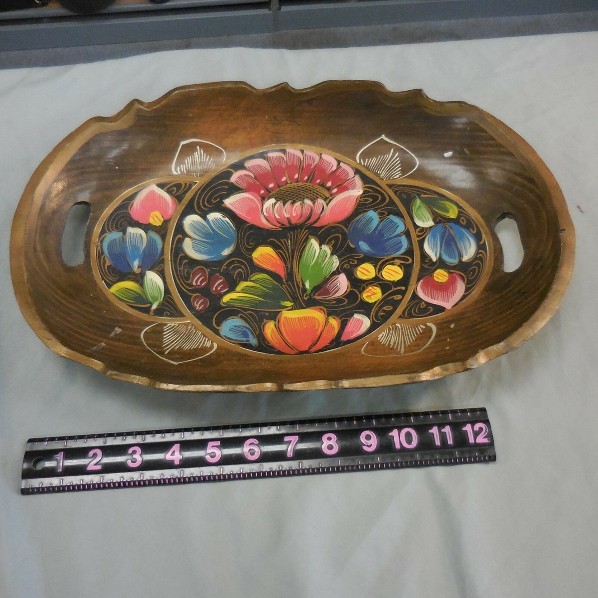 Oval Shaped Decorative Wooden Hand-printed Tray main image 1