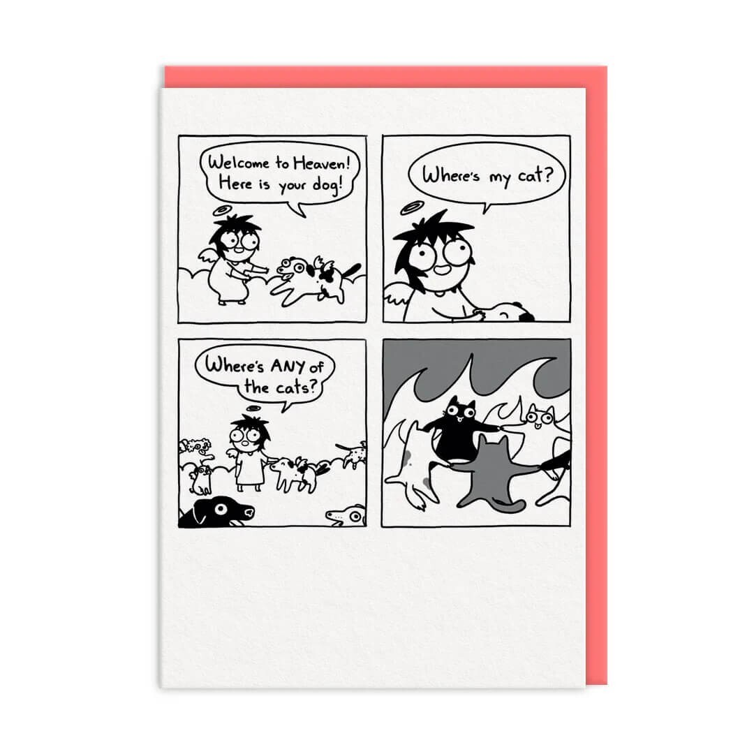 Funny Birthday Card Dog Heaven Cat Hell - Comic Artwork Humorous Greeting Card
