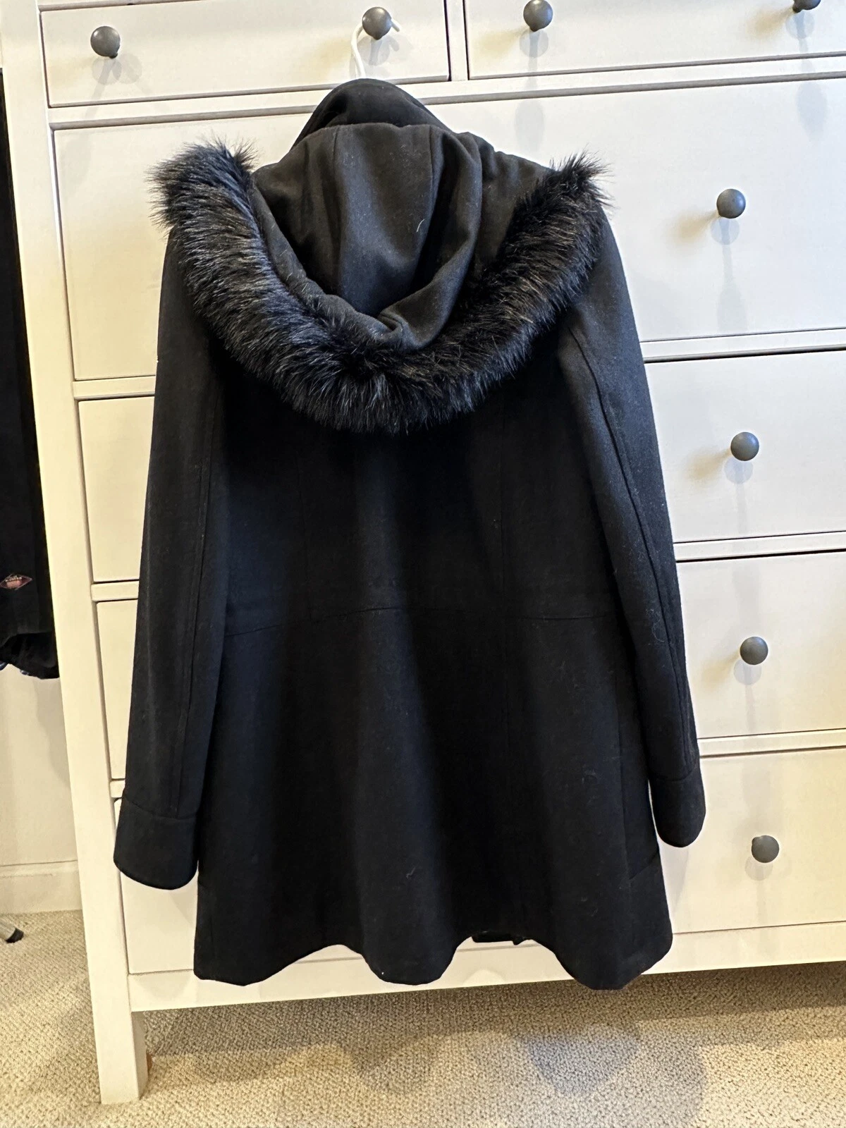 MICHAEL KORS Cappotto donna nero misto lana taglia 10 con cappuccio rimovibile
