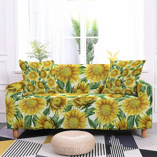 Sunflower Print Elastic Sofa Cover Stretch Slipcovers For Living Room 1-4 Seater - Picture 17 of 29