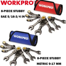 WORKPRO 8PC Flex-Head Stubby Ratcheting Combination Wrench Set SAE/Metric Wrench