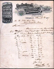 1897 Indianapolis - Kipp Brothers Co - Toys Druggists Optical - Letter Head Bill