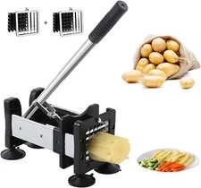 French Fry Cutter Potato Cutter Slicer Stainless Steel with 2 Interchangeable