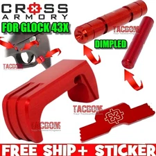 Cross Armory RED for Glok 43X DIMPLE Pins Extended Magazine Catch Slide Lock #1