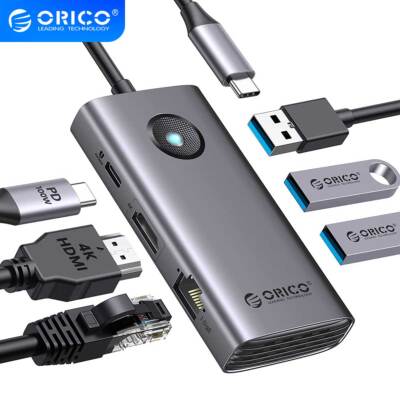 ORICO USB C Docking Station 6-in-1 USB C Dongle HDMI USB C Hub Multiport Adapter