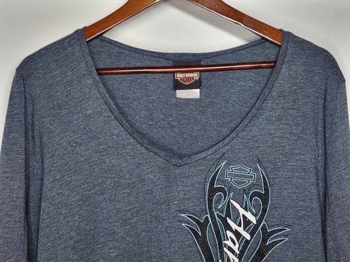 Harley-Davidson Damen XL Grau V-Ausschnitt Langarmshirt Spellout Briggs San Marcos - Bild 4 von 10