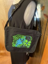 Computer Laptop Messenger bag Cross Body Black With Blue Green Print Unbranded