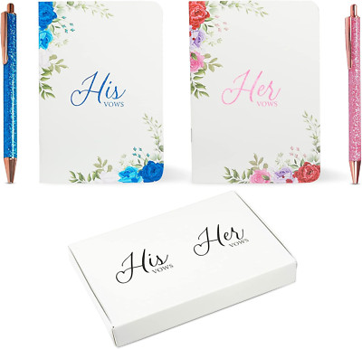 His & Hers Wedding Vow Books - Elegant Gender-Neutral Design in Blue & Red