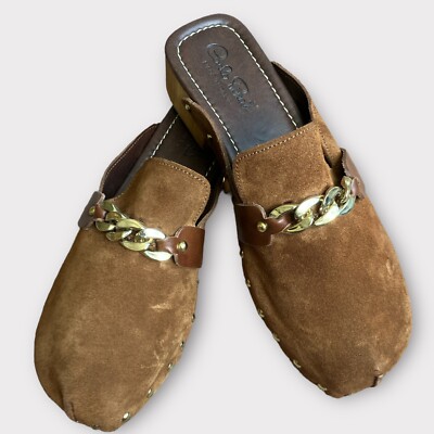 Max de Carlo Brown Suede Size 9 Clog Gold Hardware Italian