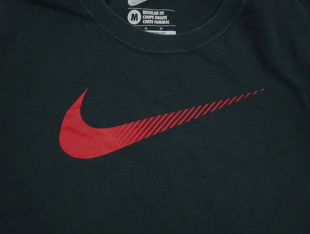 Nike Shirt Adult Medium Black Short Sleeve Red Swoosh Logo Casual Tee Cotton