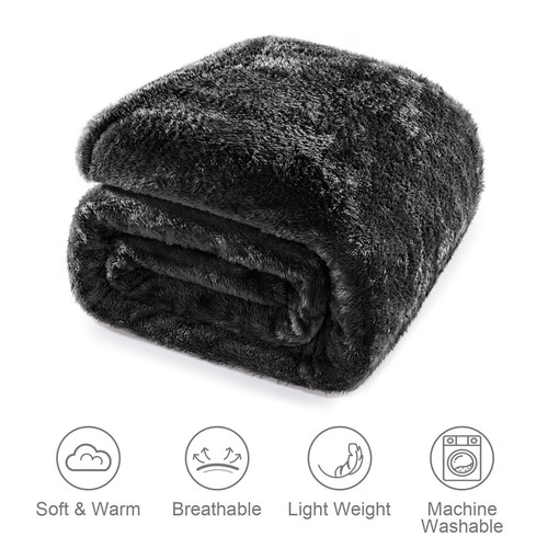 Black King Size Blanket for Bed, 300GSM Soft Warm Fleece Fabric, Decorative L... - Picture 4 of 8