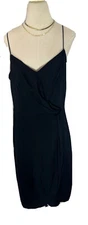 New Banana Republic Slip Mini Dress Womens Size 12 Black Drape Evening Cocktail