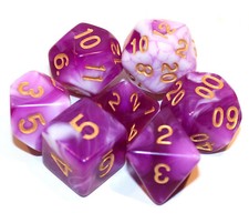 7 Piece Lavender White Gemini Polyhedral Dice Set with Purple Dice Bag - D D RPG