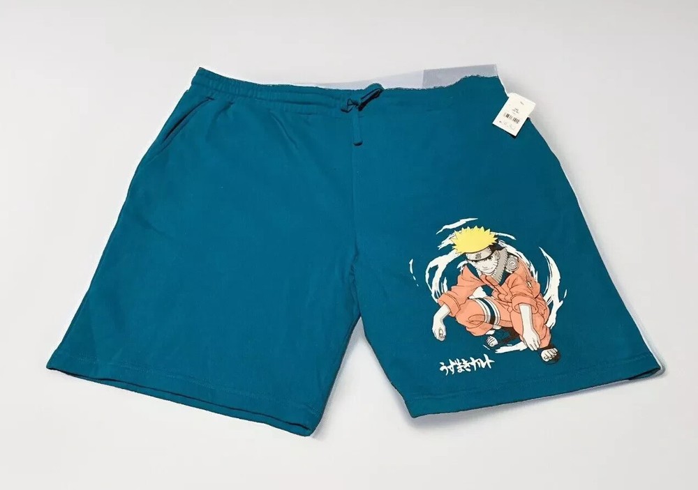 NEW Naruto Anime Men's Teal Blue Color Lounge/Sleep Knit Sweat Shorts Size 2XL