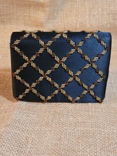 Vintage Elegant Gold Beaded Black Satin Purse Clutch Or Shoulder La Regale