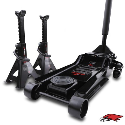 3T WAGENHEBER MIT 2 ACHSSTÄNDERN AUTOSTÄNDER HEBEBÜHNE LOW PROFILE TROLLEY JACK SET